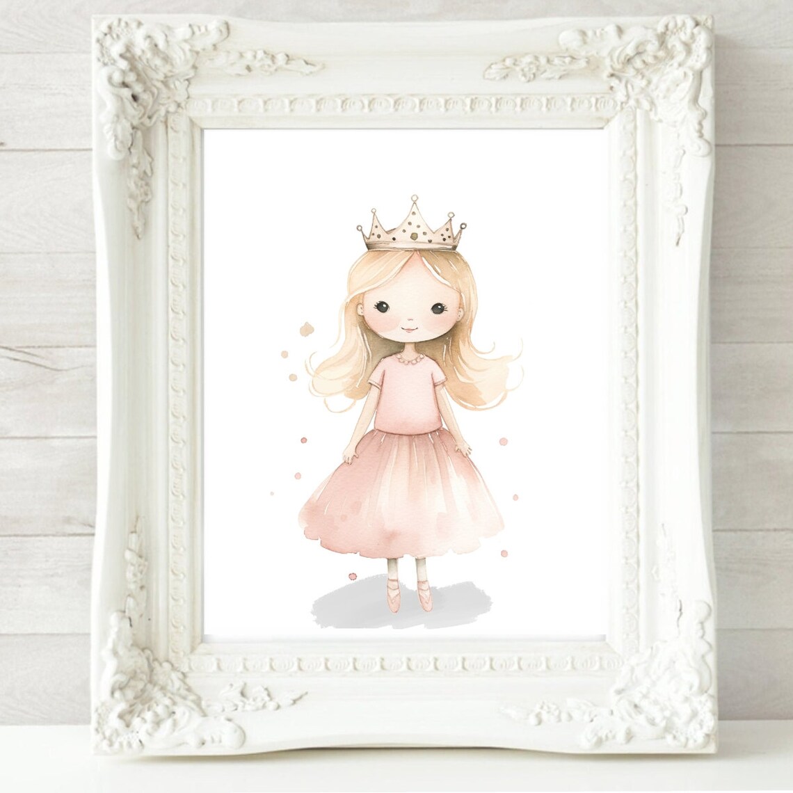 Sweet Blonde Princess Crown Pink Dress Watercolor Art Poster - Image 2