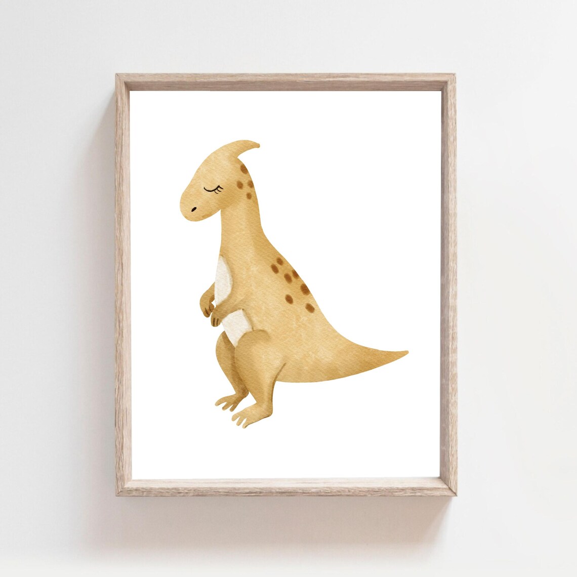 Standing Tan Parasaurolophus Watercolor Dinosaur Nursery Poster