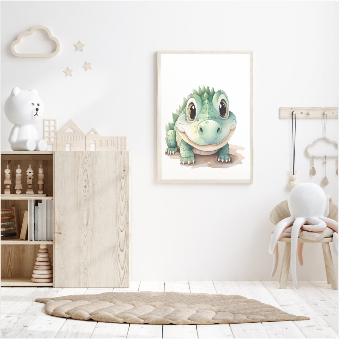 Cute Baby Alligator Watercolor Cartoon Safari Nursery Wall Poster - Image 2