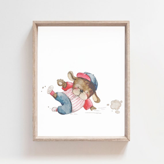 Baseball Print Sport Nursery Sport Animals Baseball Artwork Baseball Wall Art Children Room Decor Watecolor Wall Print Dog Poster