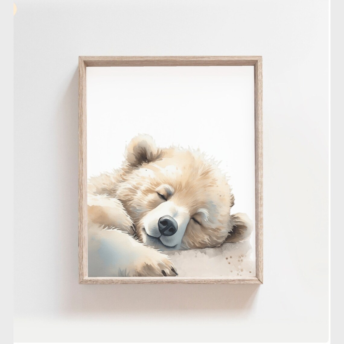 Sweet Sleeping Peaceful Baby Bear Cub Watercolor Nursery Poster