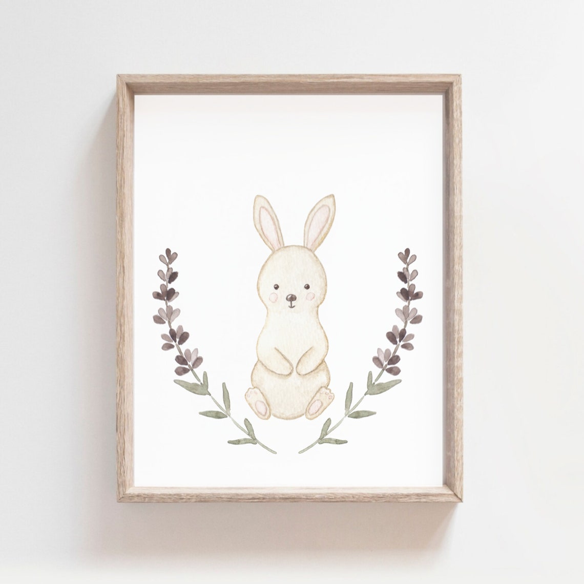 Sweet Cream Bunny Botanical Sprigs Watercolor Nursery Poster