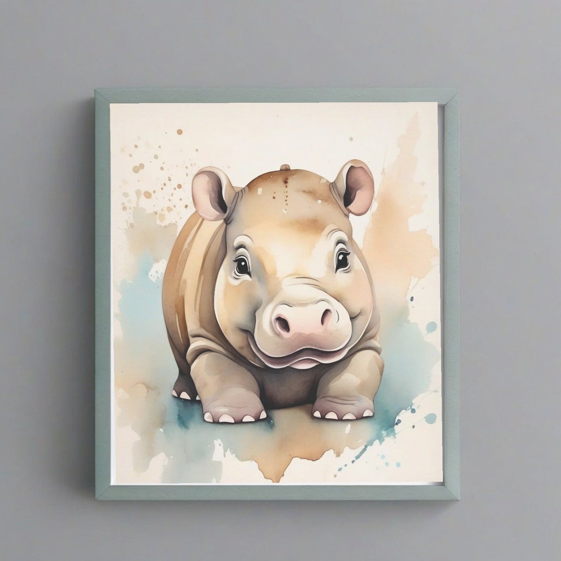 Baby Hippo Wall Art Nursery Wall Decor Watercolor Hippo Painting Baby Animal Print Safari Nursery Art Gender Neutral Wall Art - Image 3