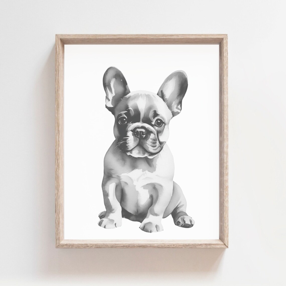 Cute French Bulldog Puppy Black White Watercolor Nursery Poster