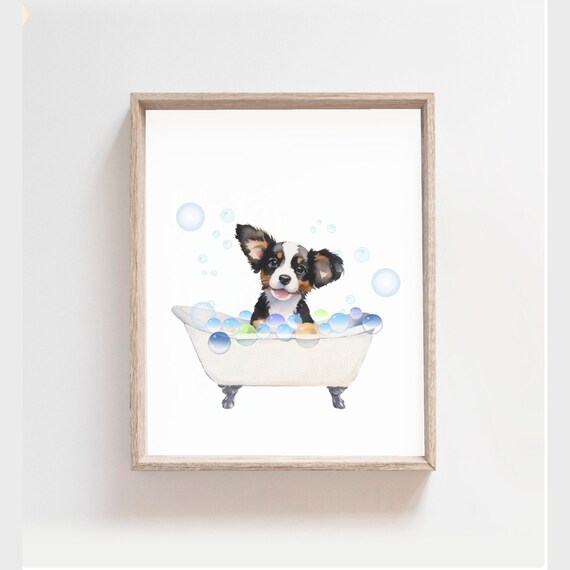 Puppy Dog In Bathtub Dog Bath Art Cute Dog Prints Cute Dog Poster Dog Prints Kids Bathroom Art Kids Bathroom Decor Diy