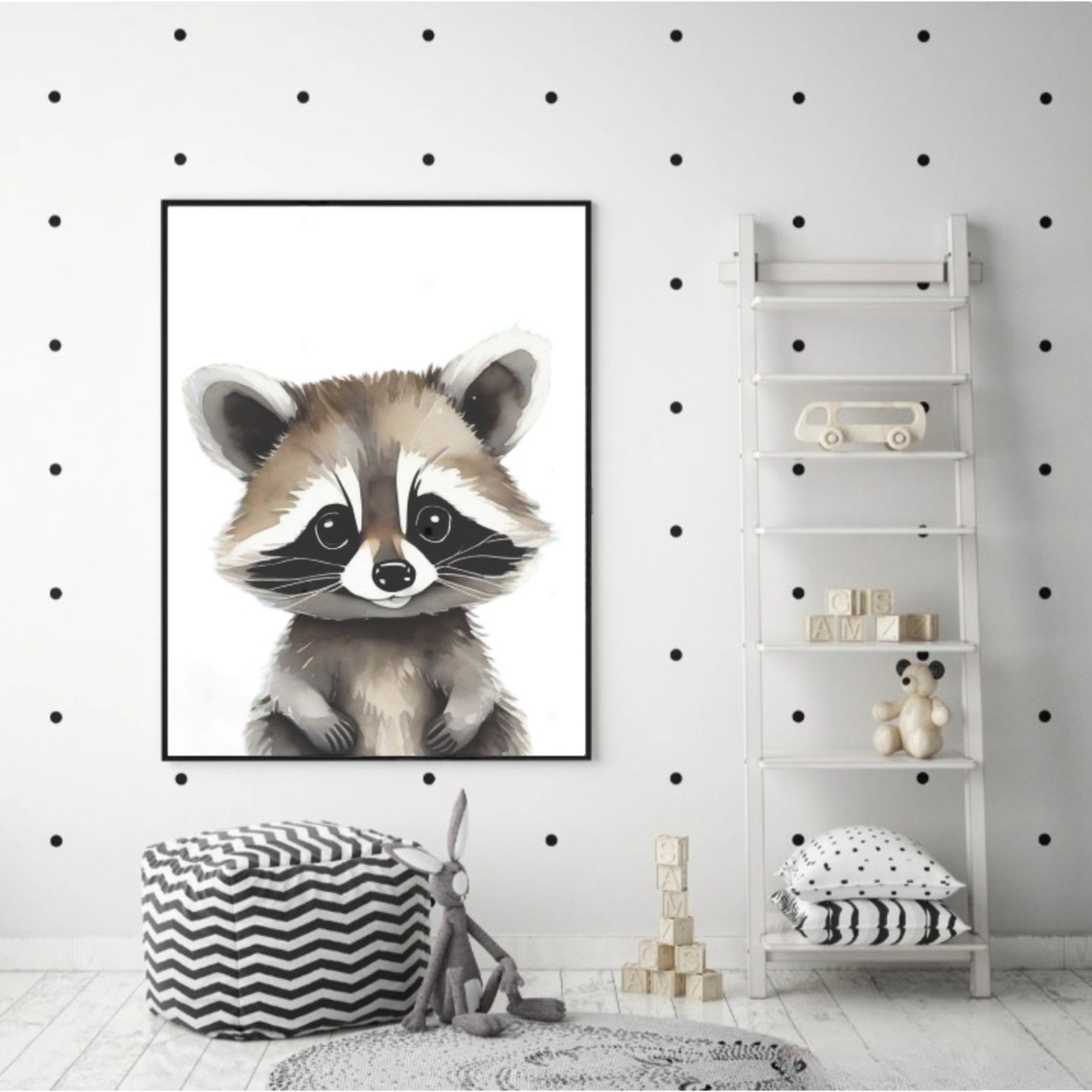 Raccoon Print Woodland Animals Decor Kids Animal Decor Animal Wall Art Baby Animals Woodland Nusery Wall Art Baby Raccoon - Image 2