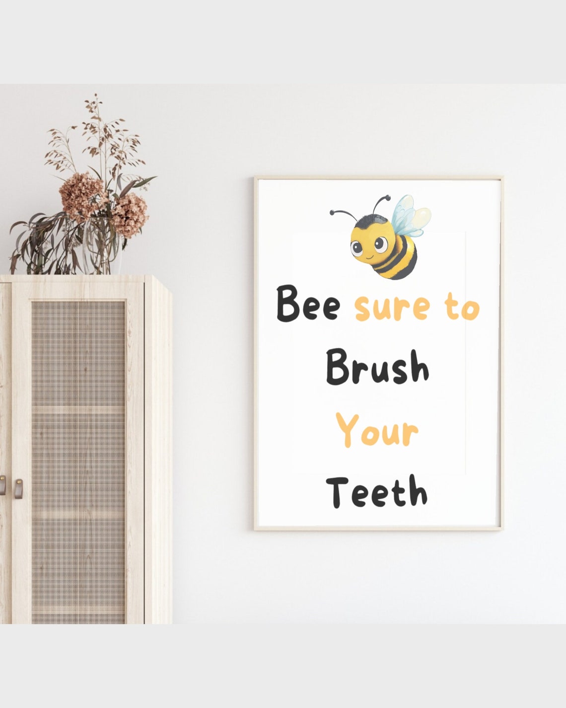 Cute Bee Sure To Brush Your Teeth Kids Bathroom Bee Quote Poster