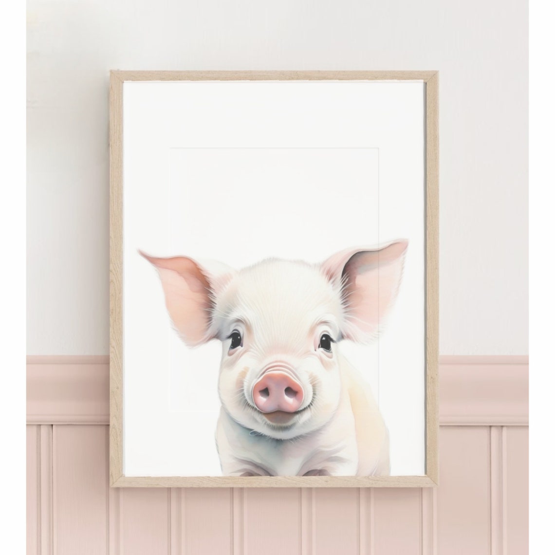 Sweet Pink Baby Pig Face Watercolor Farm Animal Nursery Poster - Image 2