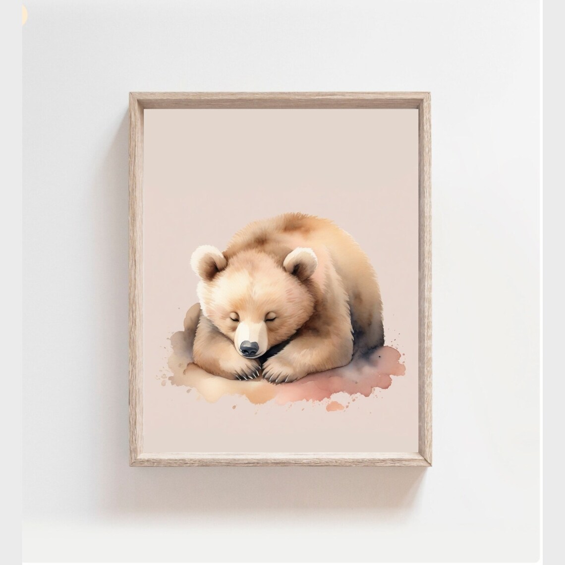 Sweet Sleeping Dreaming Baby Bear Cub Blush Watercolor Nursery Poster