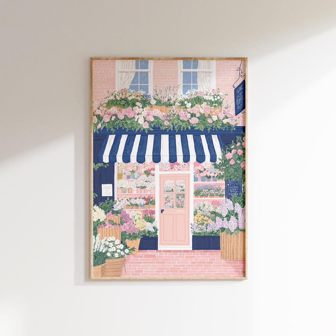 Pink Flower Shop Storefront Striped Awning Spring Floral Shop Poster - Image 3