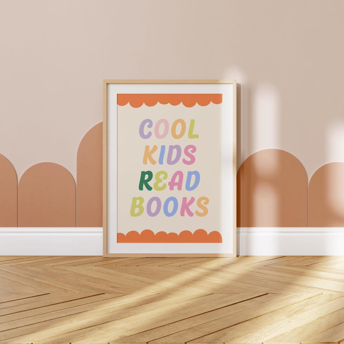 Cool Kids Read Books Orange Scallop Border Cheerful Reading Poster - Image 3