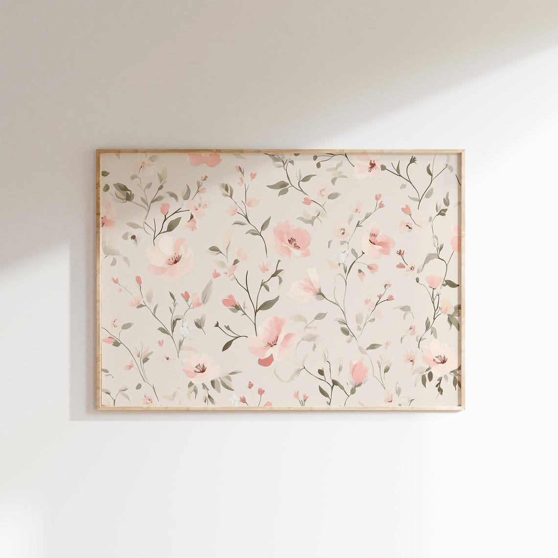 Soft Pink Watercolor Floral Pattern Delicate Botanical Wall Poster - Image 2
