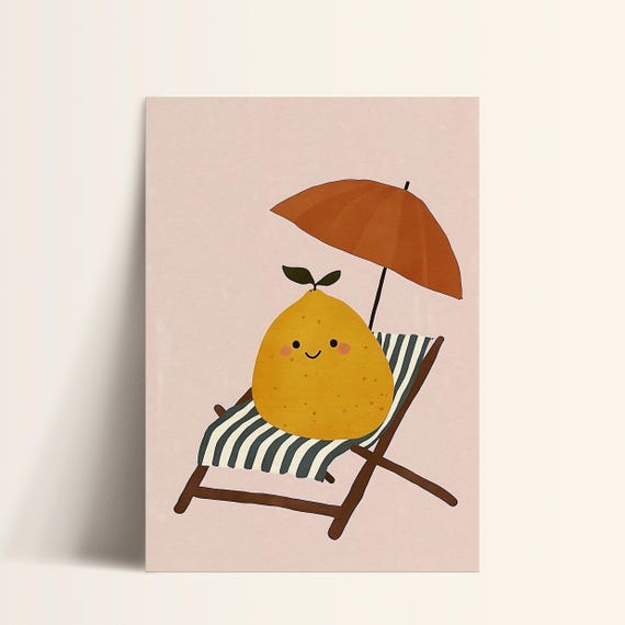 Citrus Summer Art Print Modern Kitchen Decor Lemon Wall Art