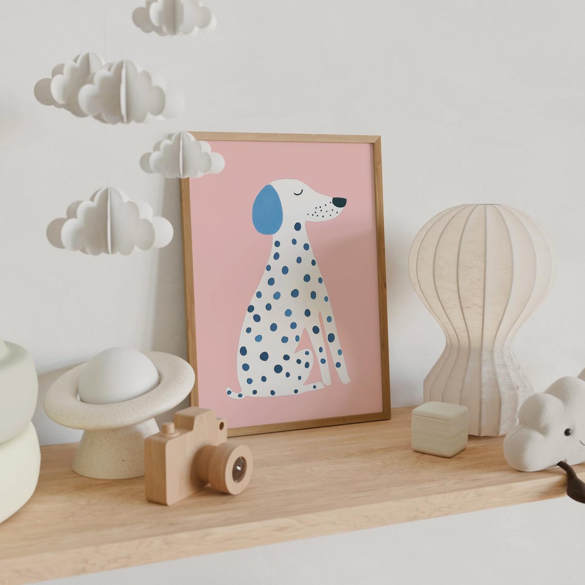 Sleeping Blue Spotted Dog Minimalist Pink Nursery Animal Art Poster - Image 6