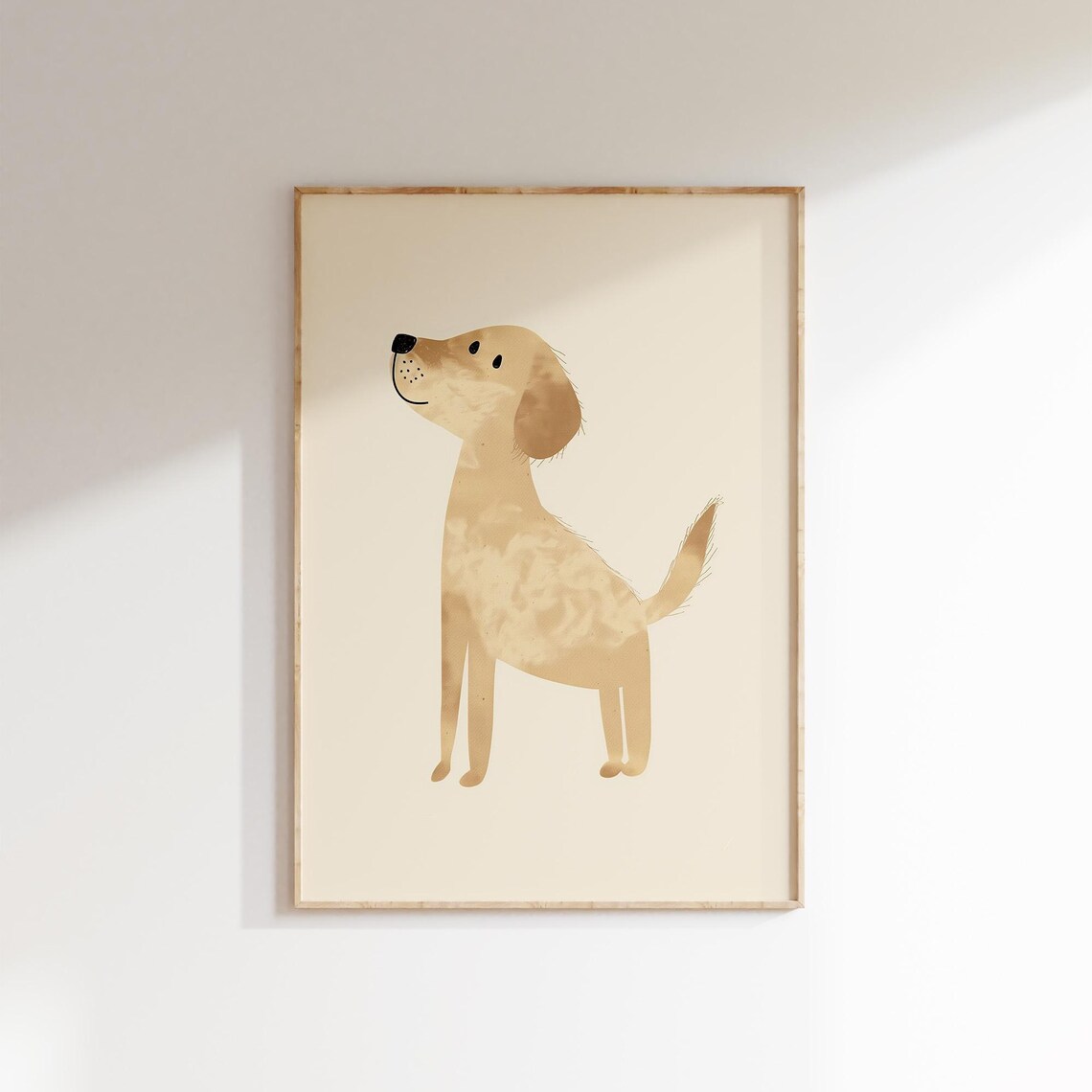 Sweet Minimalist Golden Dog Profile Cream Nursery Animal Poster - Image 2