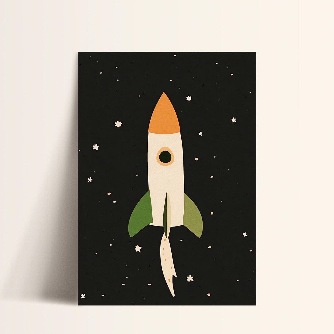 Cute Rocket Night Sky Stars Space Modern Nursery Kids Art Poster