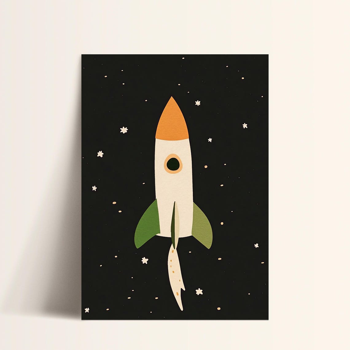 Space Rocket Art Print Night Sky Nursery Modern Kids Room Decor Stars Wall Art Space Theme