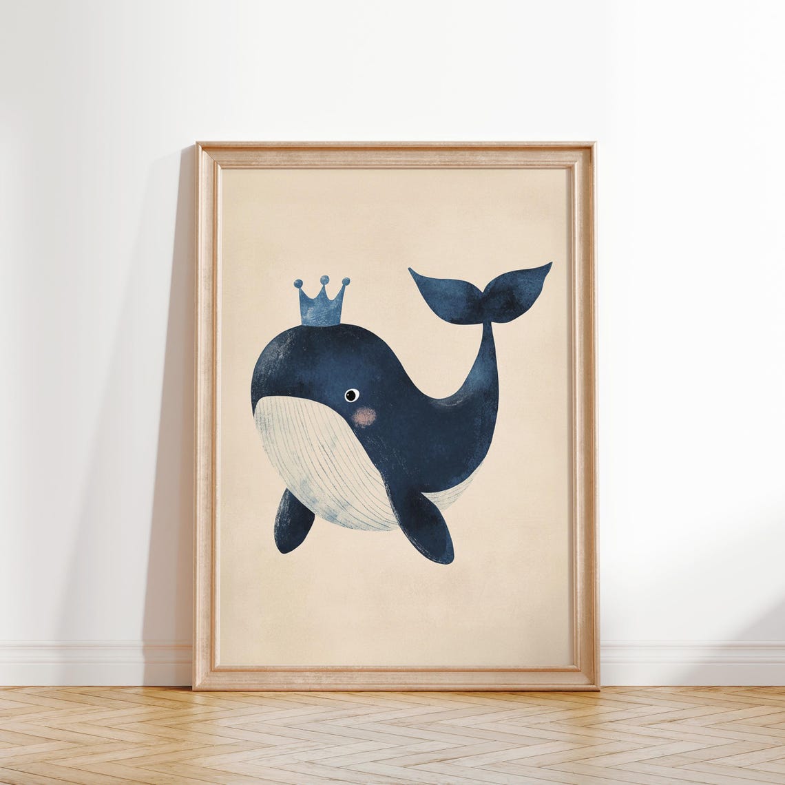 Cute Whale Art Print Ocean Nursery Wall Art Kids Room Decor Playful Whale With Crown Art - Image 2