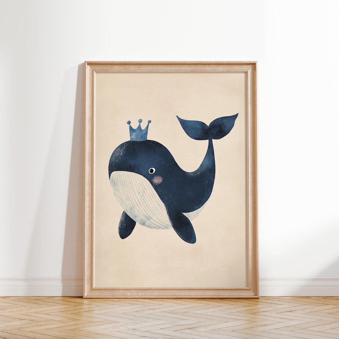 Navy Whale With Crown Watercolor Kids Room Print Ocean Nursery Decor Art - Image 2
