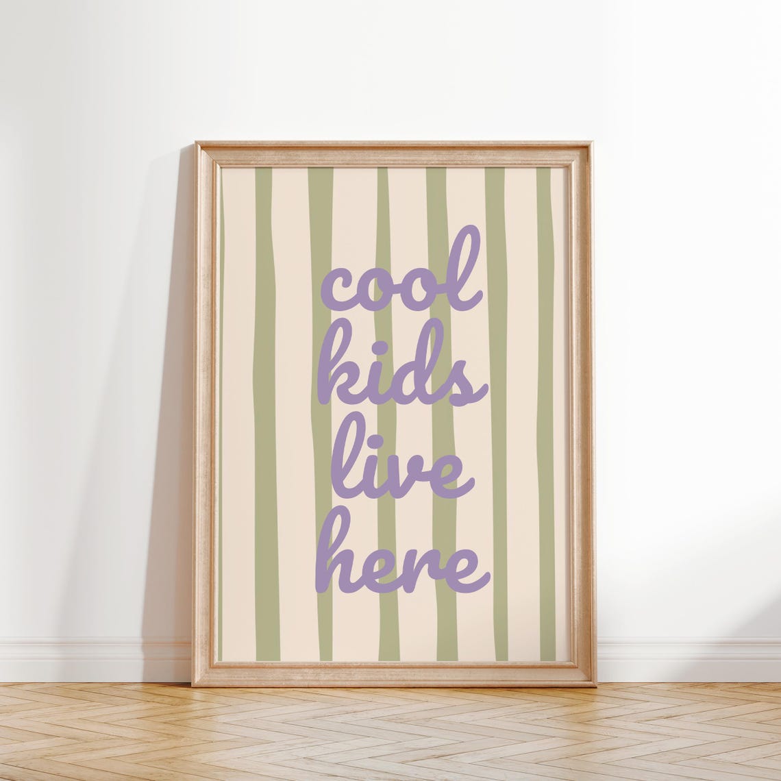 Cool Kids Live Here Purple Script Sage Striped Kids Room Poster - Image 2