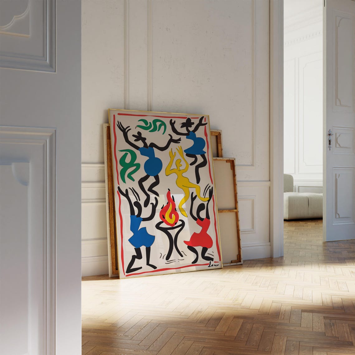Joyful Dancing Figures Around Fire Matisse Style Eclectic Art Poster - Image 2