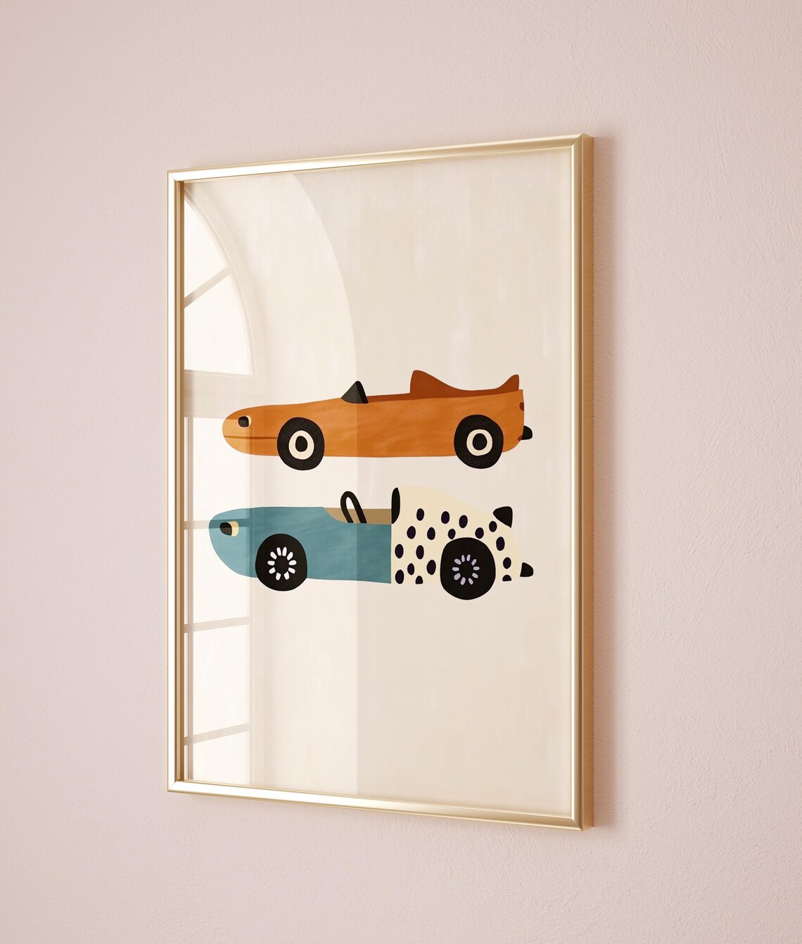 Two Retro Race Cars Orange Teal Vintage Boys Room Nursery Poster - Image 5