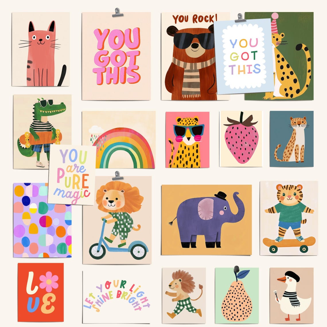 200 Piece Kids Room Print Bundle Cute Animals Digital Download - Image 3