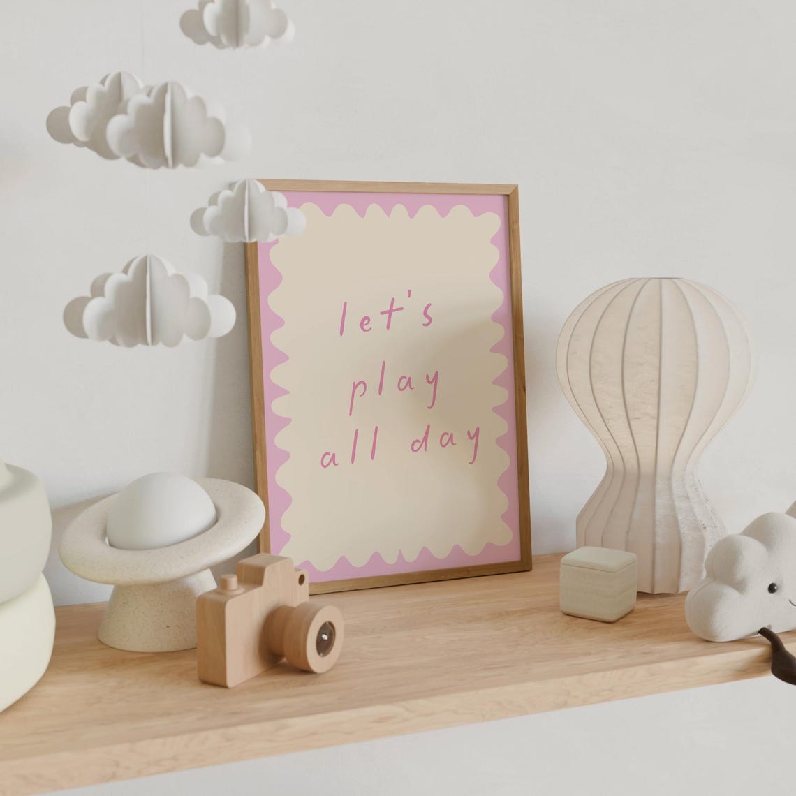 Lets Play All Day Hand Lettered Pink Playroom Quote Nursery Art Poster - Image 4