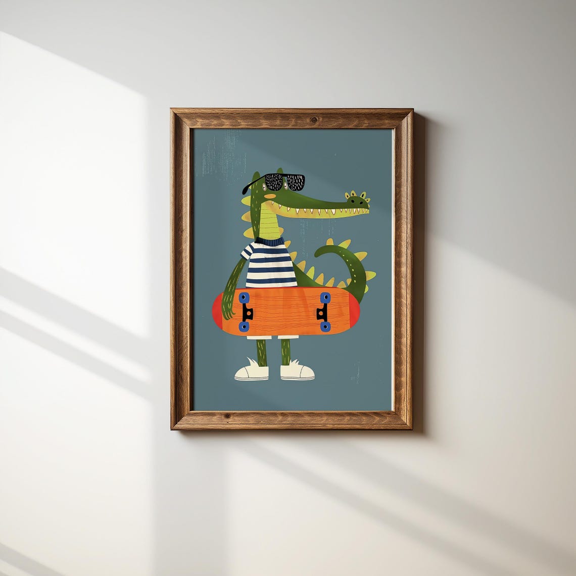 Cool Crocodile Skateboard Sunglasses Teal Fun Kids Animal Poster