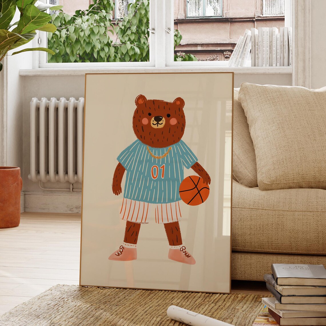 Basketball Bear In Blue Jersey Fun Sports Kids Room Art Poster - Image 4