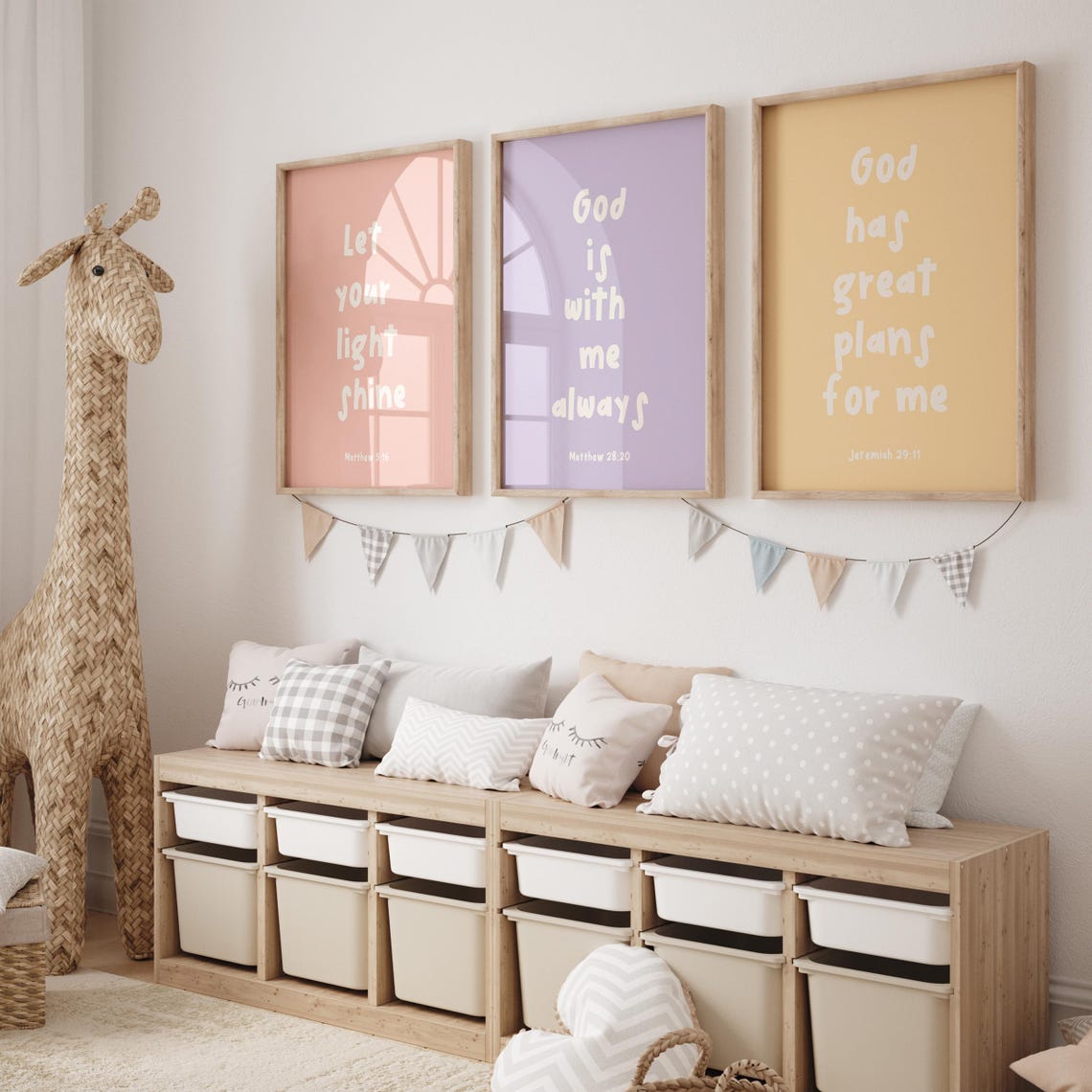 Set Of Six Bible Verse Scripture Art Kids Gallery Wall Poster - Image 2