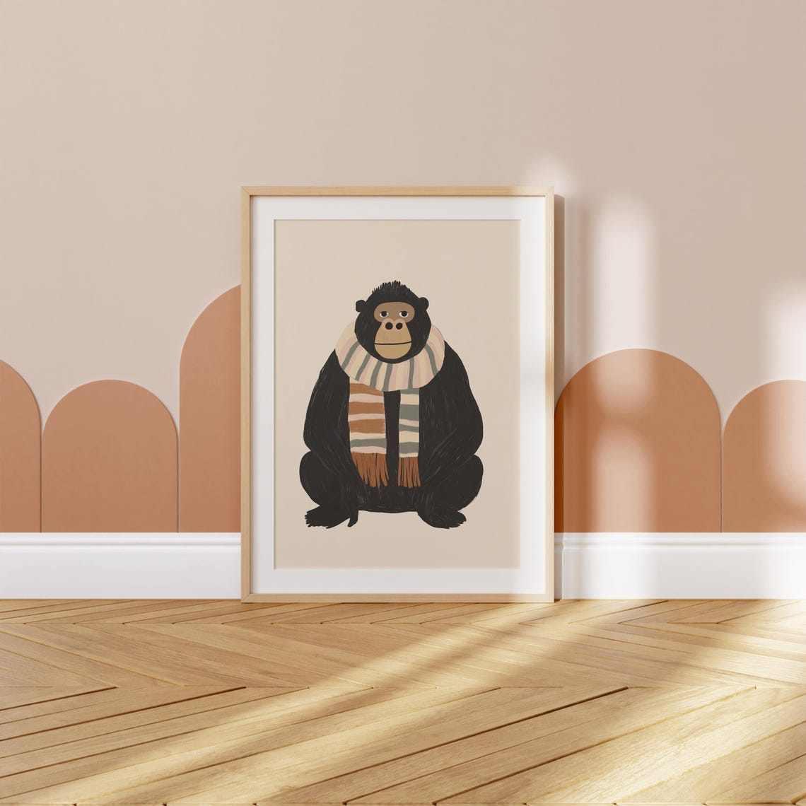Cozy Gorilla In Warm Striped Scarf Nursery Kids Animal Poster - Image 3