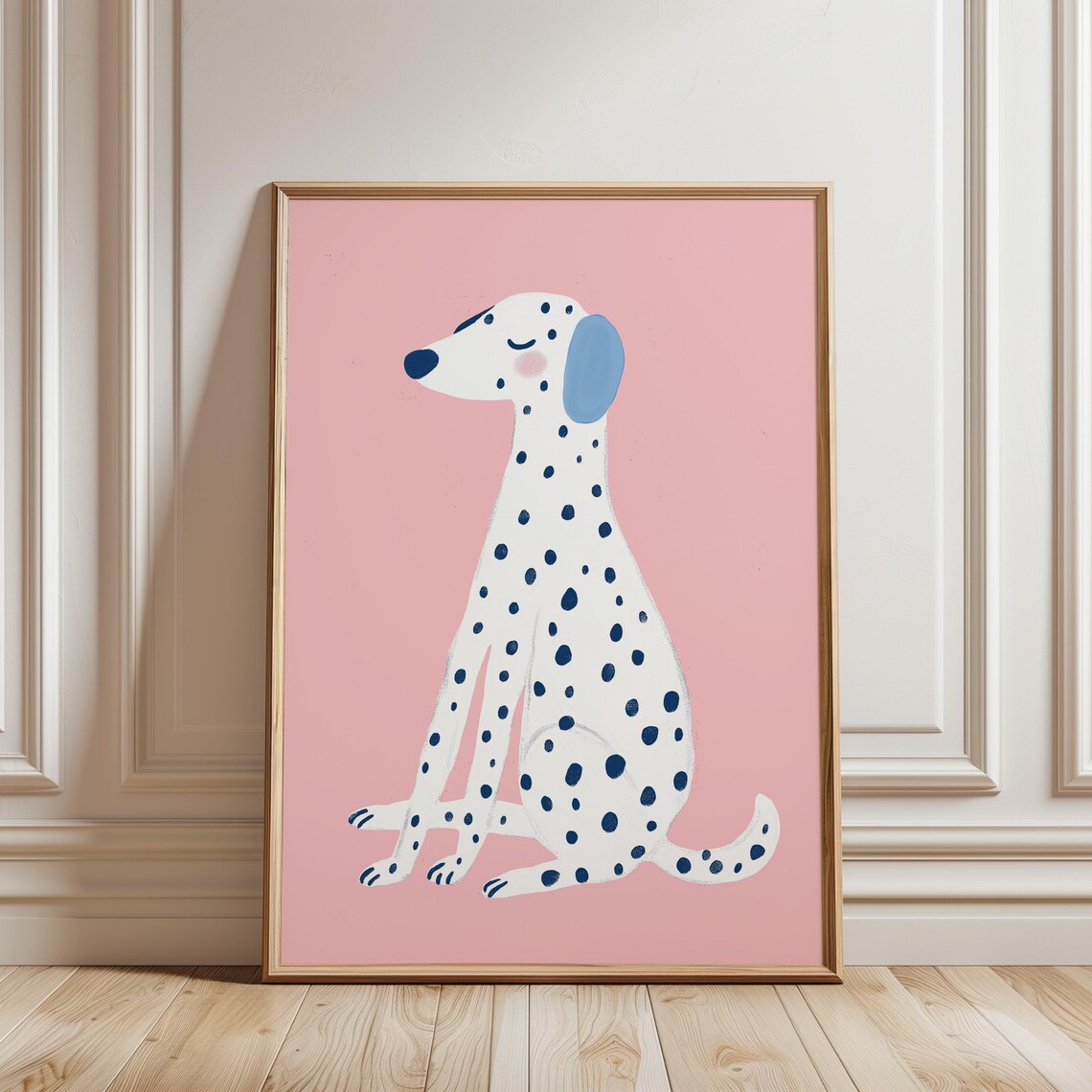 Dalmatian Dog Sitting Pink Background Sweet Nursery Art Poster