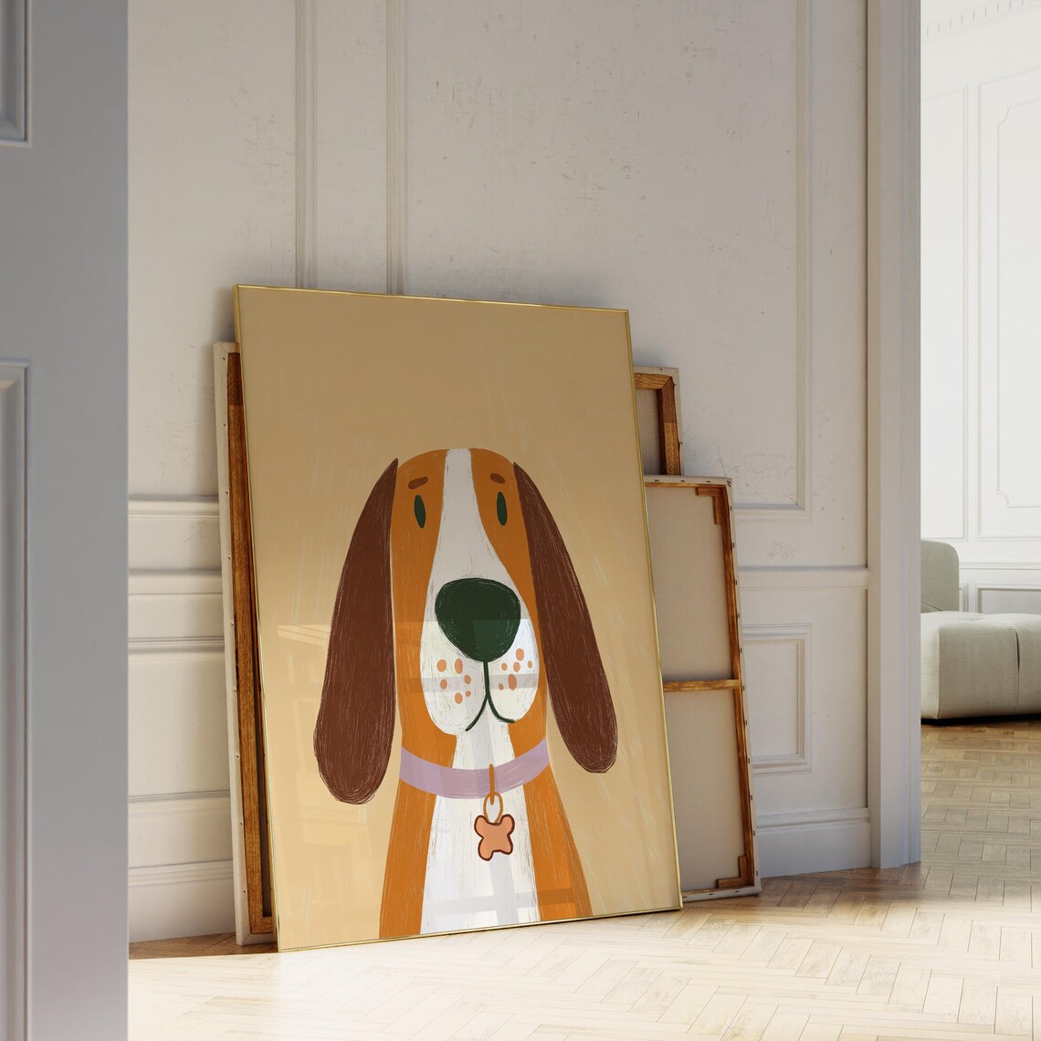 Basset Hound Dog Portrait Yellow Background Kids Room Art Print - Image 5