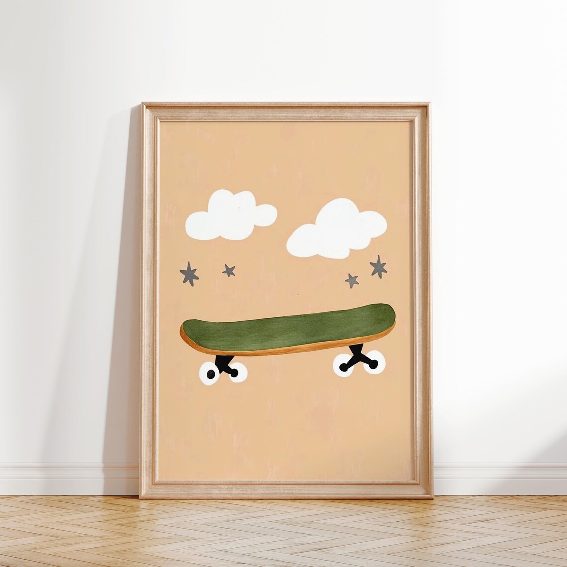 Green Skateboard Clouds Stars Retro Boys Room Modern Art Poster - Image 4
