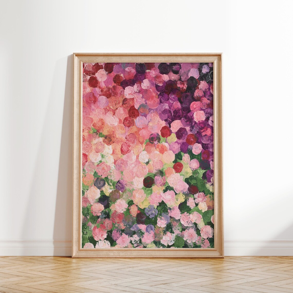 Rose Garden Swirled Pink Purple Red Floral Impasto Art Poster - Image 2