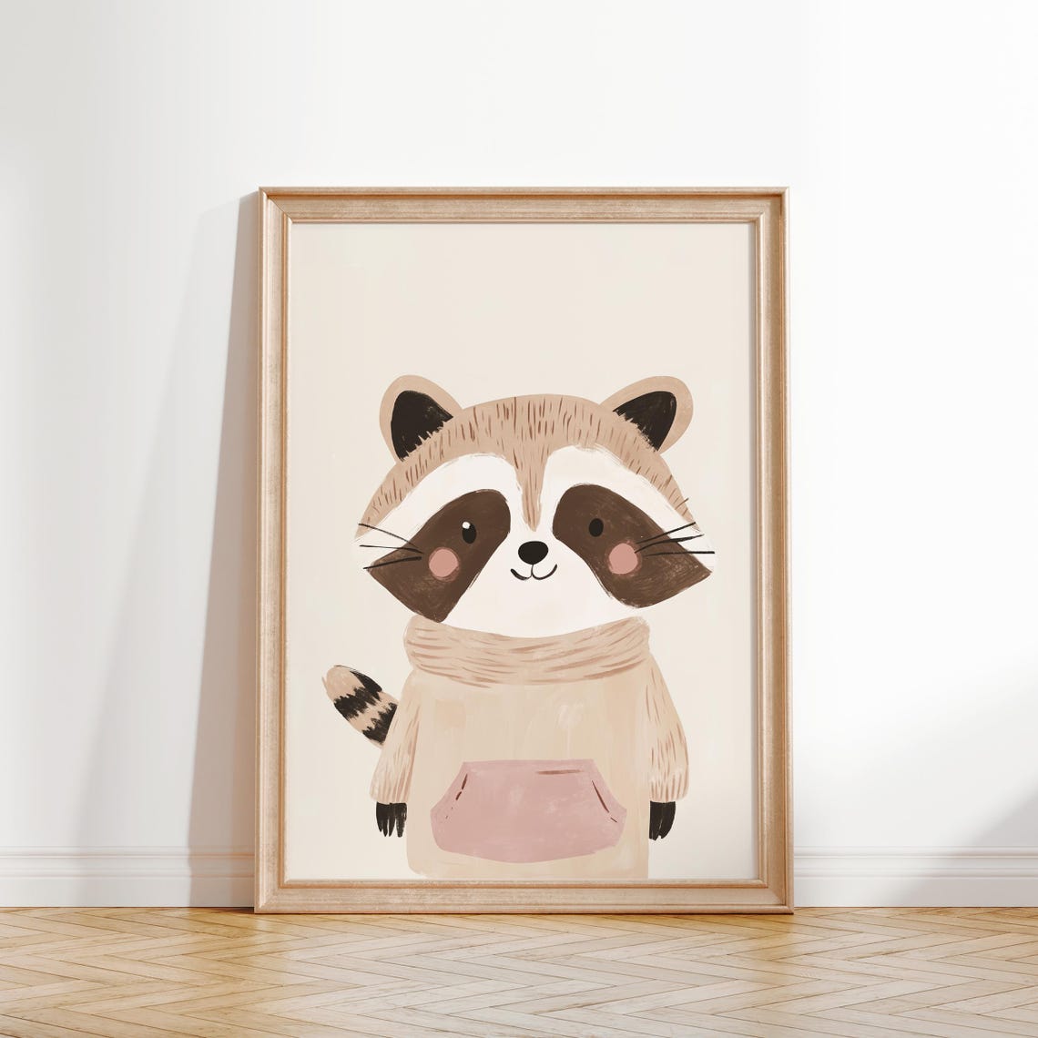 Raccoon Wall Art Woodland Animal Print Nursery Room Decor Kids Room Poster Cute Raccoon Woodland Theme Art