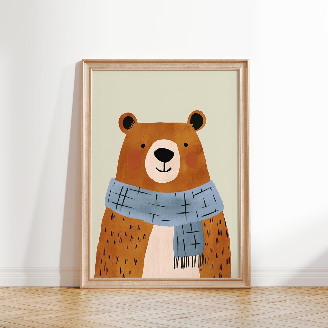 Winter Bear Scarf Nursery Kids Room Cozy Animal Portrait Wall Art