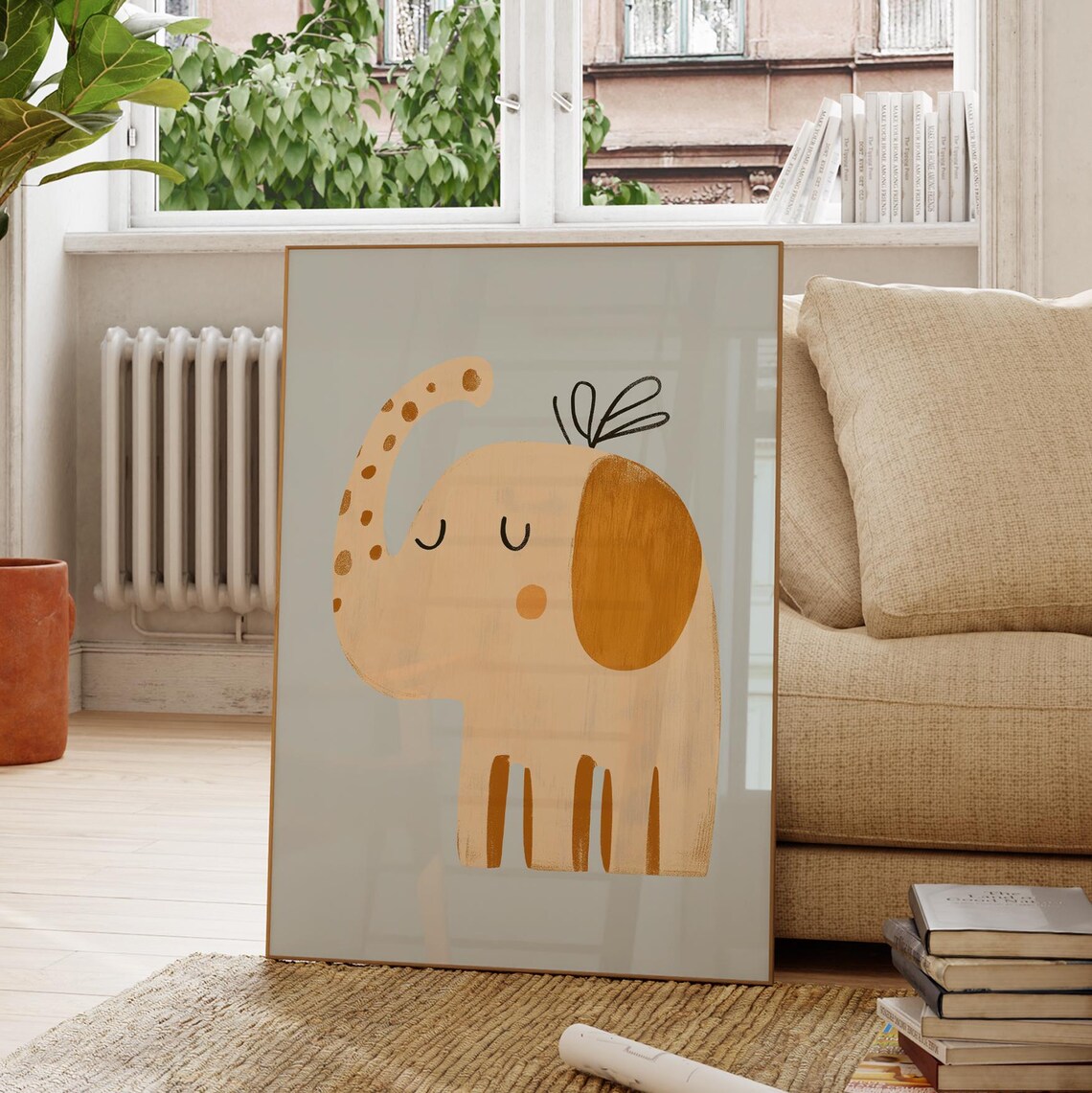 Sleepy Baby Elephant Boho Safari Nursery Kids Room Art Print - Image 3
