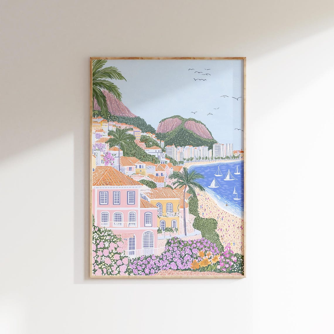 Tropical Coastal Town Twin Mountains Sailboats Palm Beach Poster - Image 3