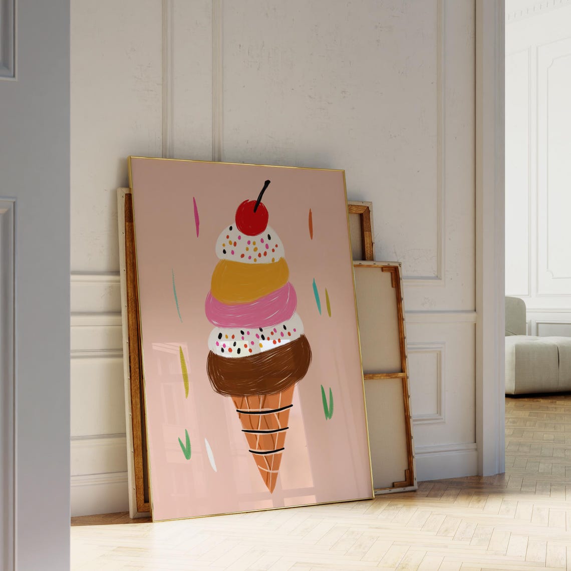 Colorful Ice Cream Cone Cherry On Top Sweet Kids Room Art Poster - Image 5