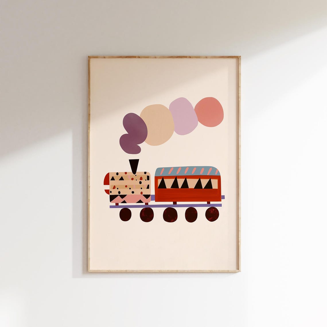 Geometric Abstract Train Print Red Carriage Nursery Kids Room Wall Art