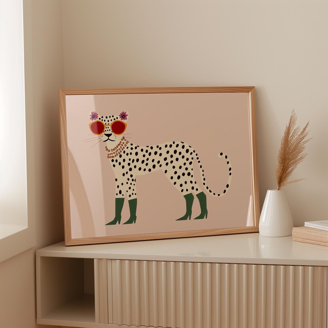 Fashion Leopard Print Red Sunglasses Green Boots Maximalist Kids Wall Poster - Image 4