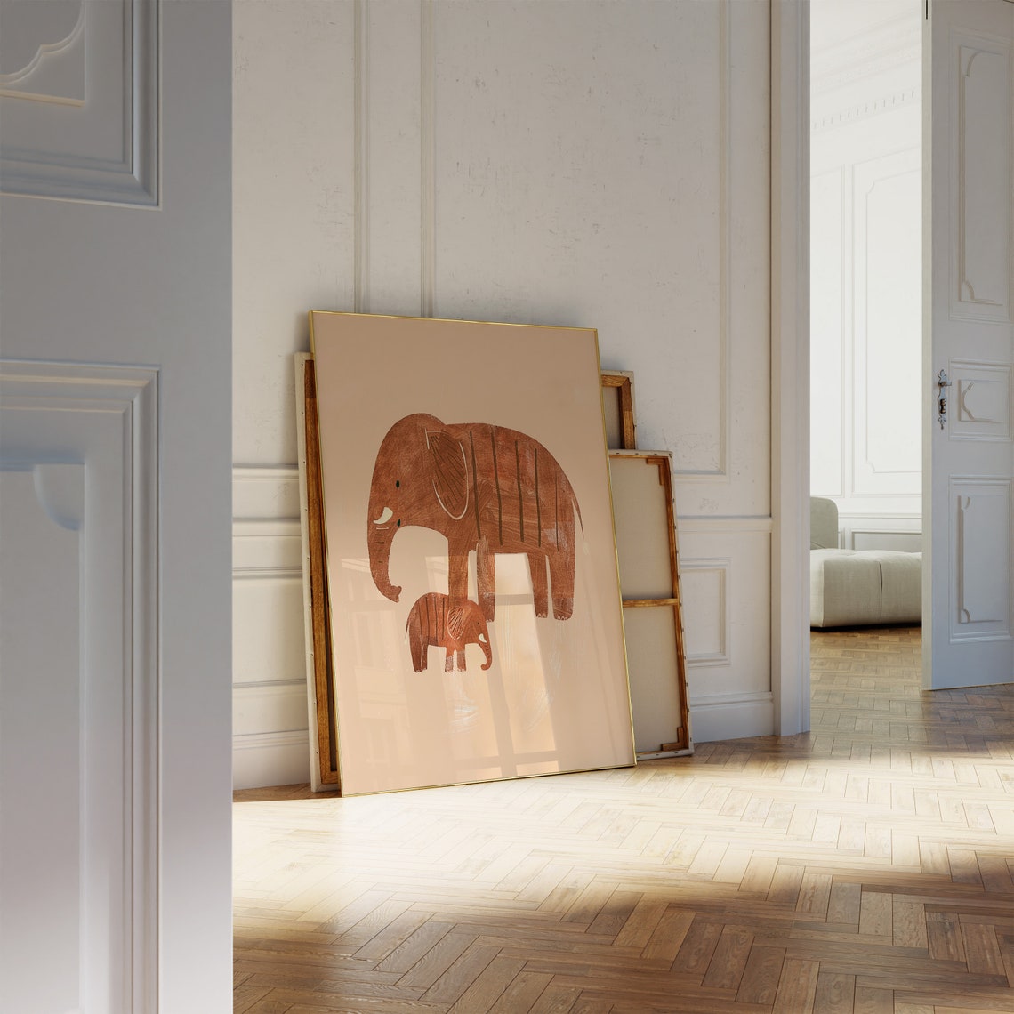 Elephant Family Print Rustic Nursery Wall Art Minimalist Safari Decor Eclectic Nursery Decor Boho Kids Room Wall Art