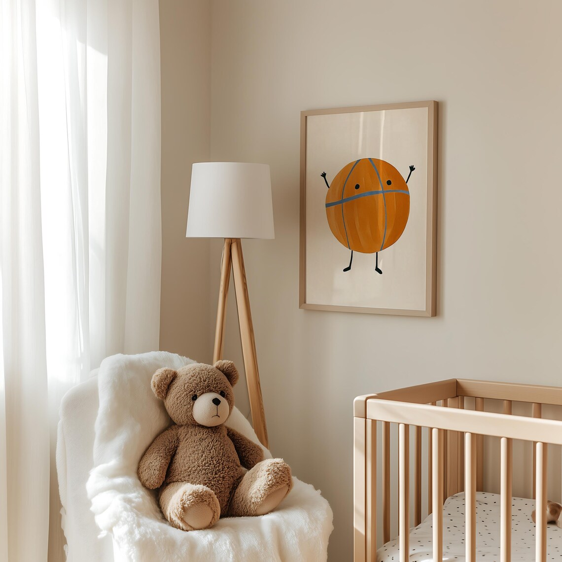 Smiling Basketball Character Arms Raised Sports Nursery Art Poster - Image 4