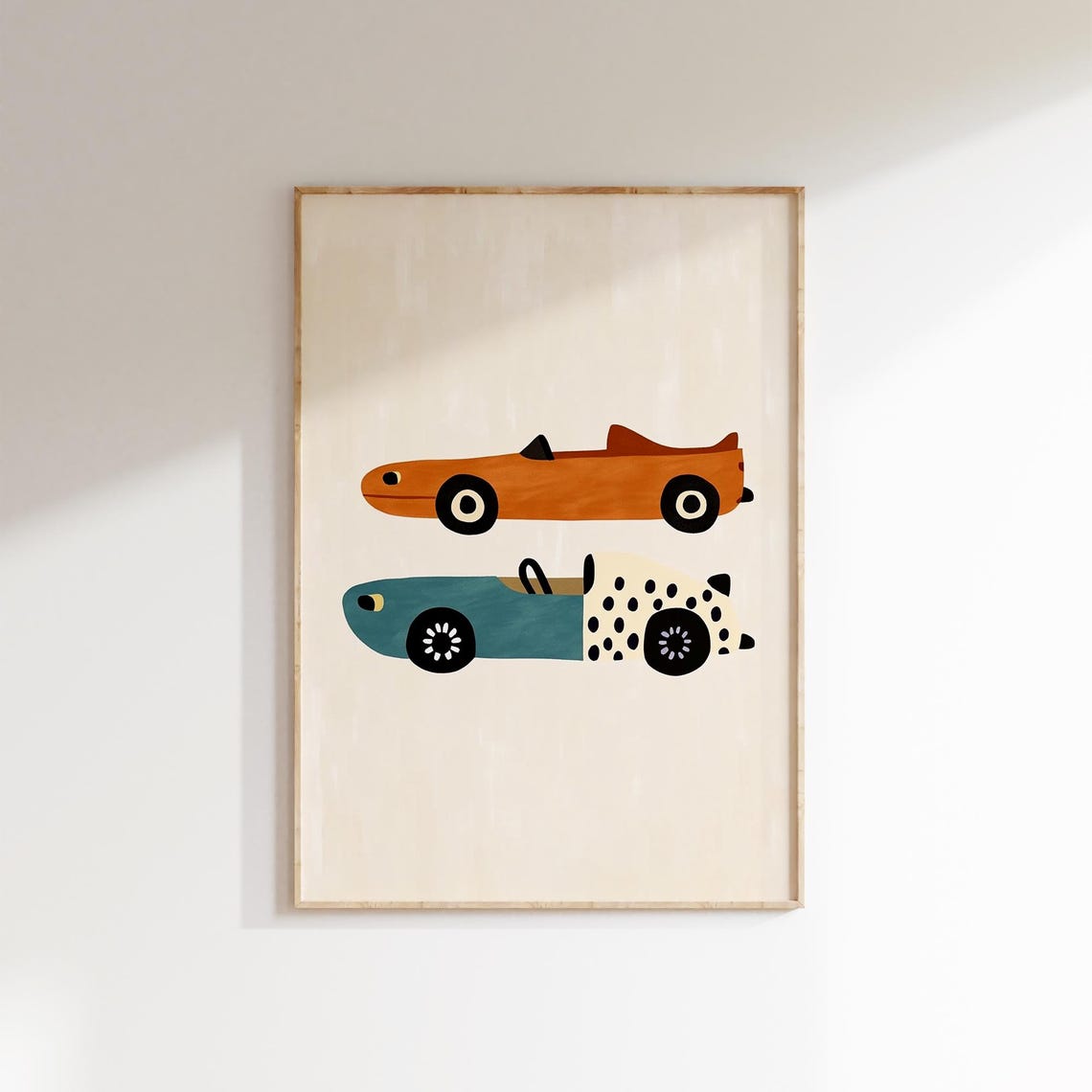 Two Retro Race Cars Orange Teal Vintage Boys Room Nursery Poster - Image 3