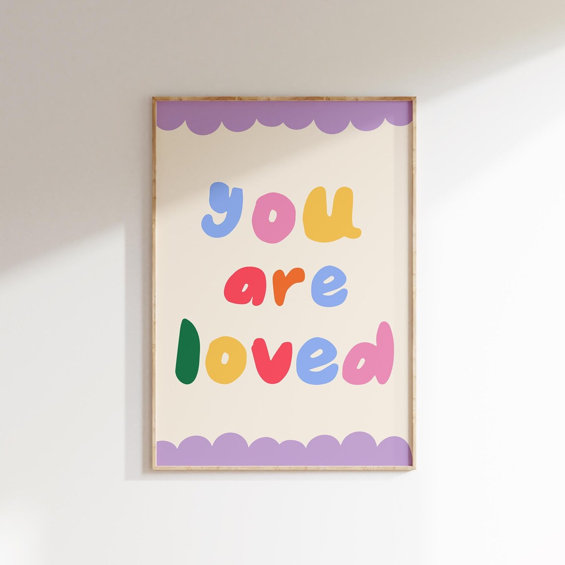 You Are Loved Purple Scallop Border Sweet Kids Nursery Poster