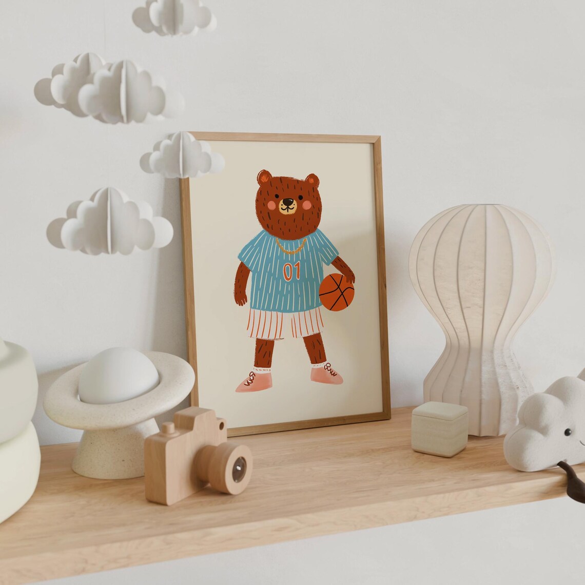 Basketball Bear In Blue Jersey Fun Sports Kids Room Art Poster - Image 6