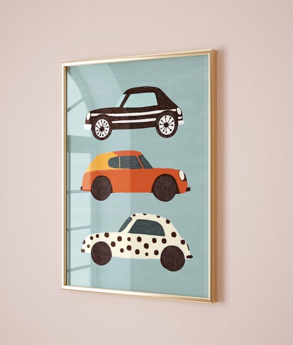 Colorful Car Wall Art Kids Room Decor Vehicle Boys Playroom Poster Nursery Transportation Art