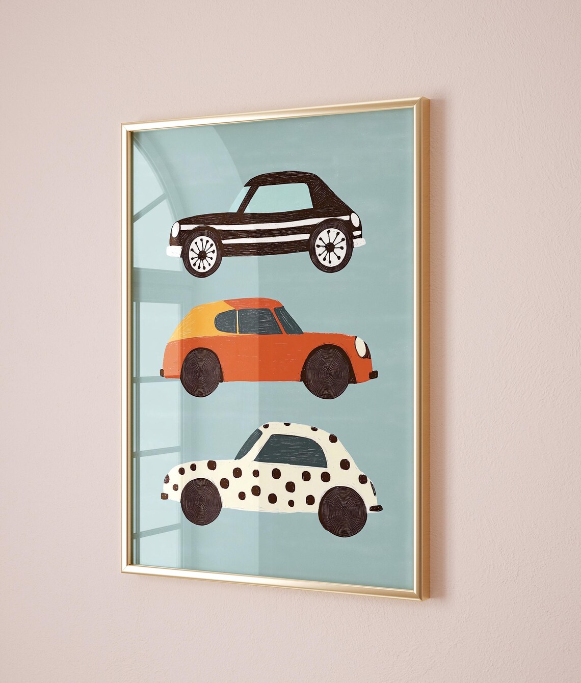 Vintage Retro Cars Trio Teal Background Classic Kids Room Poster